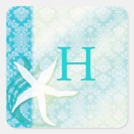 Beach Starfish Turcos Wedding Favor Fyrkantigt Klistermärke