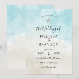 Beach Starfish Watercolor Bröllop Inbjudningar