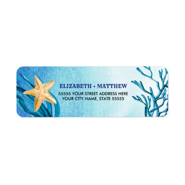 Beach Starfish Watercolor-Returetiketter Returadress Etikett (Framsidan)