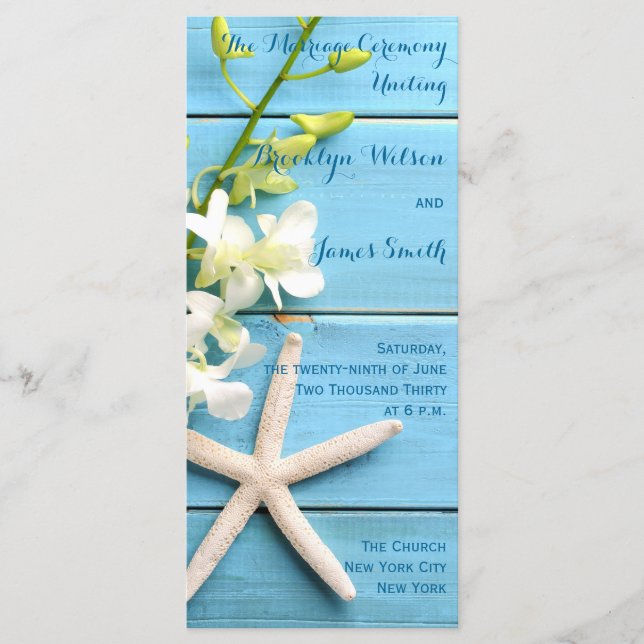 Beach Starfish Wedding Programs with Orchid Floral Program (Framsida)
