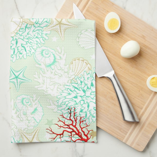 Beach stil turcoise teal starfish säsonal coral kökshandduk (Vikt i Fjärdedel)