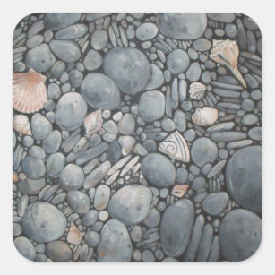 Beach Stones-Snäckor Småstarna Sten Pausning Art Fyrkantigt Klistermärke
