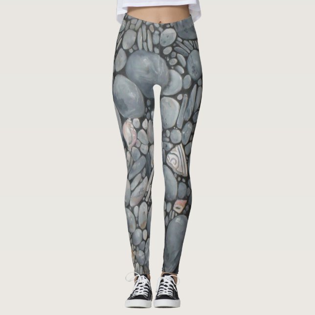 Beach Stones-Snäckor Småstarna Sten Pausning Art Leggings (Framsida)