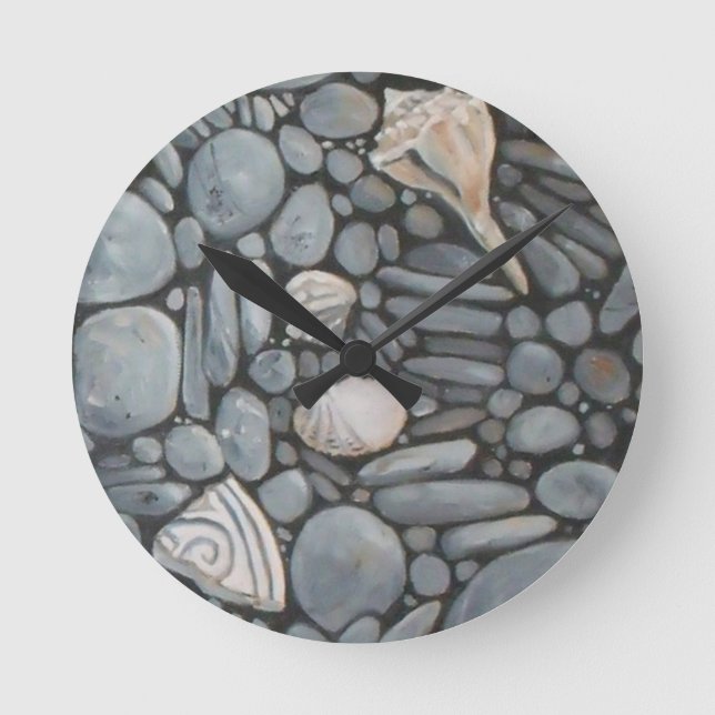 Beach Stones-Snäckor Småstarna Sten Pausning Art Rund Klocka (Framsida)