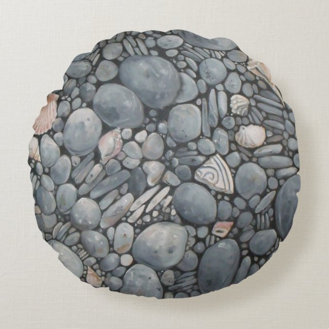 Beach Stones-Snäckor Småstarna Sten Pausning Art Rund Kudde (Framsidan)