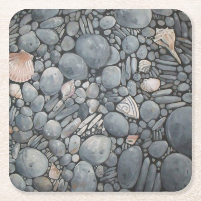 Beach Stones-Snäckor Småstarna Sten Pausning Art Underlägg Papper Kvadrat (Framsidan)