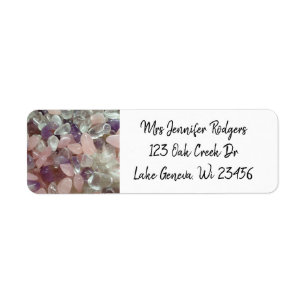 Beach Stones White and Lila Gems Returadress Etikett