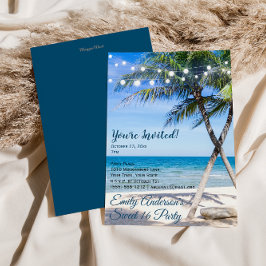 Beach String Light Handflatan Träd Sweet 16 Birthd Inbjudningar