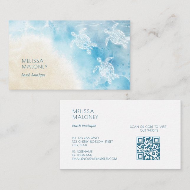 Beach Style White Turtles Scan QR Code Visitkort (Fram/baksida)