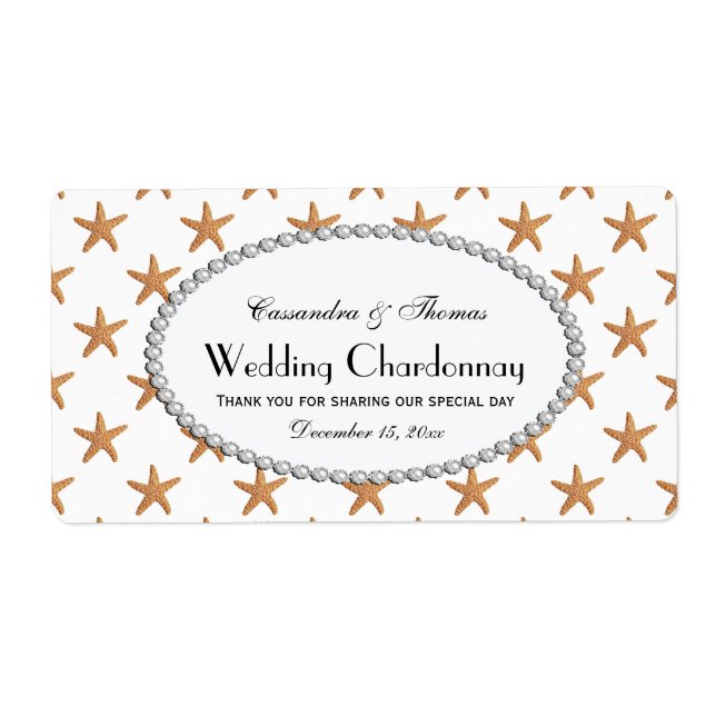 Beach Sugar Starfish Pearl 2H Vin Flaska etikett Fraktsedel (Framsidan)