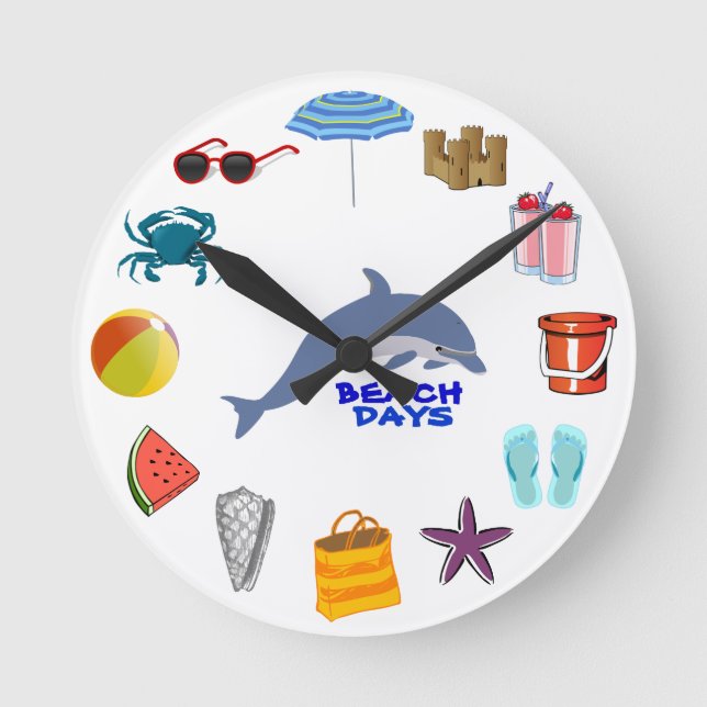 Beach Summer Flinflip flops Fish Crab Ocean Rund Klocka (Framsida)