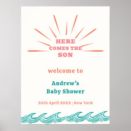 Beach Summer Here Comes Baby Shower Welcome Poster