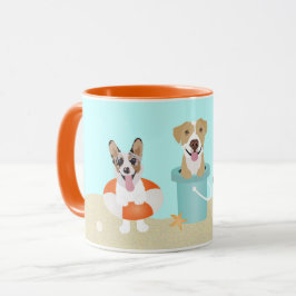 Beach Summer Hundar Blue Orange Mugg