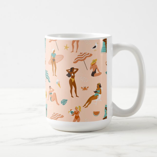 Beach Sunbathers Mönster Kaffemugg (Höger)