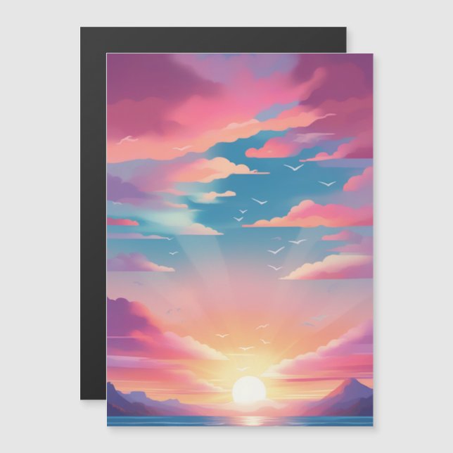 "Beach Sunrise: Pastel Illustration Investigation" Magnetisk Inbjudningskort (Fram/baksida)