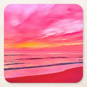 Beach Sunrise-Underlägg efter havsdesign Underlägg Papper Kvadrat