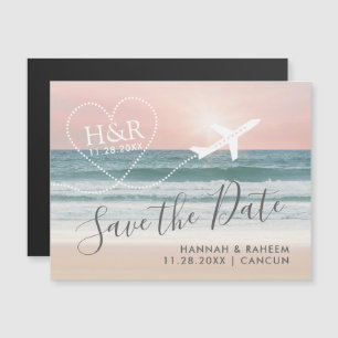 Beach Sunset Airplane Heart Magnettic Save Date