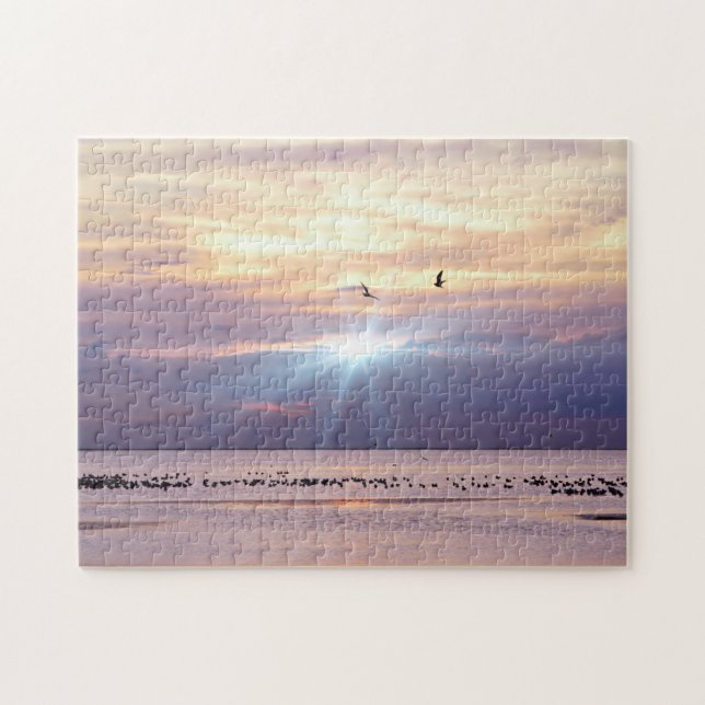 Beach Sunset Bay med Birds Puzzle Pussel (Horisontell)