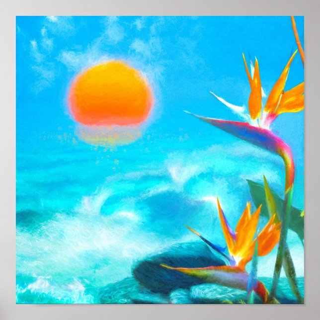 BEACH SUNSET Birds of Paradise Poster (Framsidan)