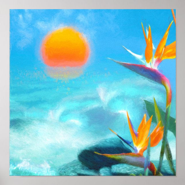 BEACH SUNSET Birds of Paradise Poster (Framsidan)