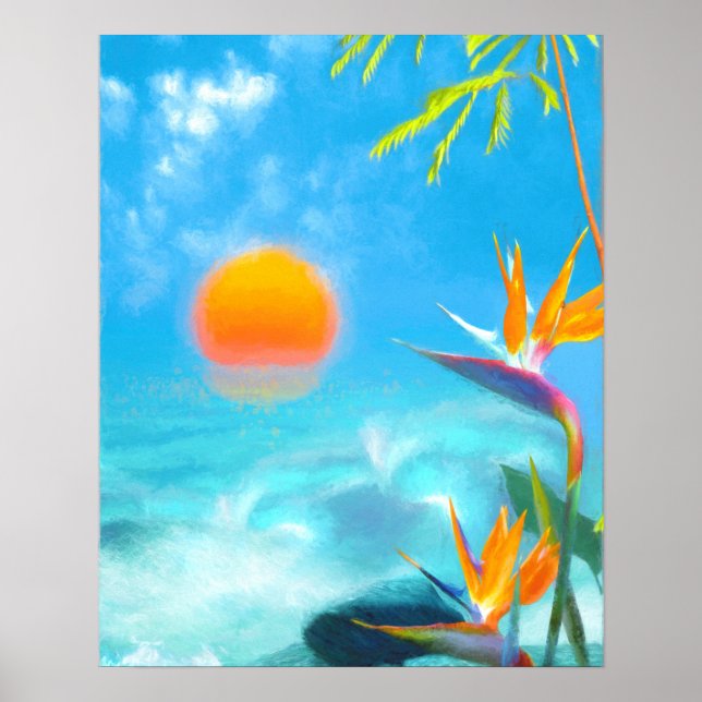 BEACH SUNSET Birds of Paradise Poster (Framsidan)