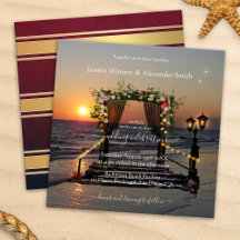 Beach Sunset Blommigt Arbour Wedding bjudande
