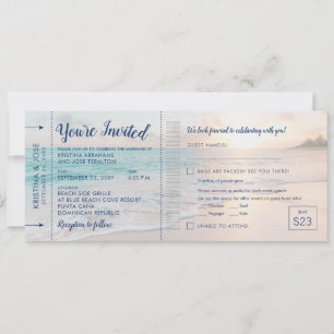 Beach Sunset Bröllop Boarding Pass + OSA Inbjudningar