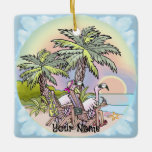 Beach Sunset Flamingo Julgransprydnad Keramik<br><div class="desc">Beach Sunset Flamingo Ornament ,  strandkläder,  Flamingo-gåvor från ArtMuvz Illustration.Ornament har en fetstilt och öga-uppfångande strandflamingodesign. OM DU VILL ANGE PERSONALISERING lägger du till ditt namn eller text i stället. Anpassa den här Flamingo Ornament så att den blir unik för dig eller ge som en personlig gåva</div>