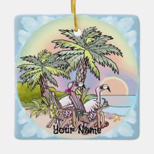 Beach Sunset Flamingo Julgransprydnad Keramik