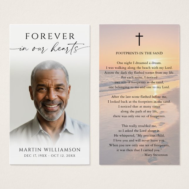 Beach Sunset Footprints Poem Sympathy Prayer Card Visitkort (Framsida & baksida)