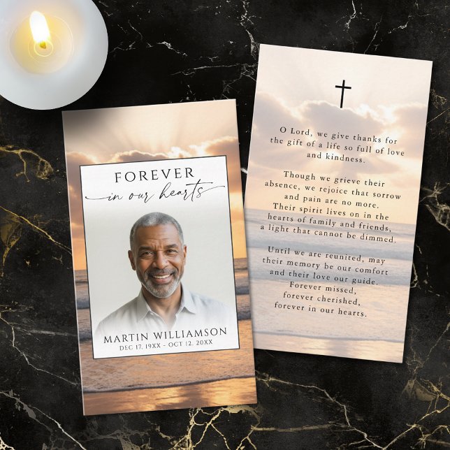 Beach Sunset Forever Hearts Photo Prayer Card Visitkort (Skapare uppladdad)