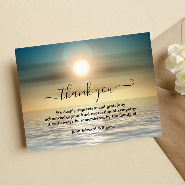 Beach Sunset Funeral Bereavement, tack. Tack Kort (Beach Sympathy Thank You Card)