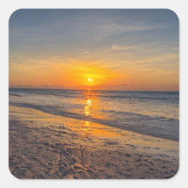 Beach sunset fyrkantigt klistermärke