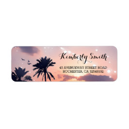 Beach Sunset Handflatan Bröllop Returadress Etikett