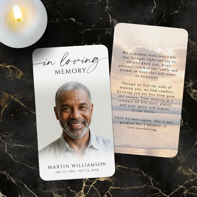 Beach Sunset In Loving Memory Photo Prayer Card Visitkort (Skapare uppladdad)