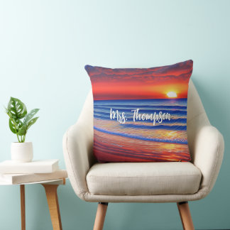 Beach Sunset med Personlig Namn Kudde
