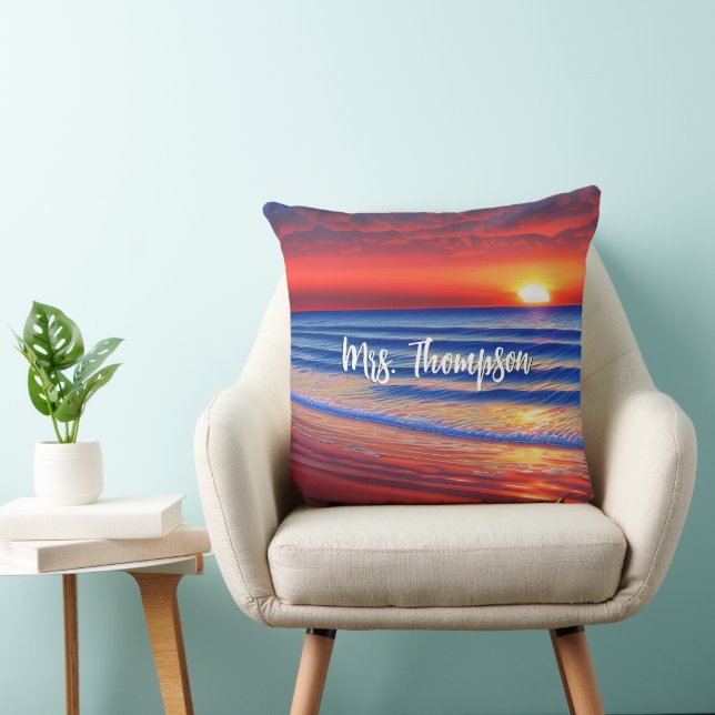Beach Sunset med Personlig Namn Kudde (Stol)