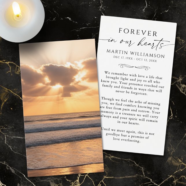 Beach Sunset Memorial Sympathy Funeral Prayer Card Visitkort (Skapare uppladdad)