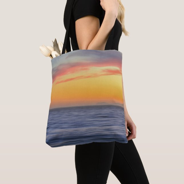 Beach Sunset Ocean Beach Bag Tote Tygkasse (Närbild)