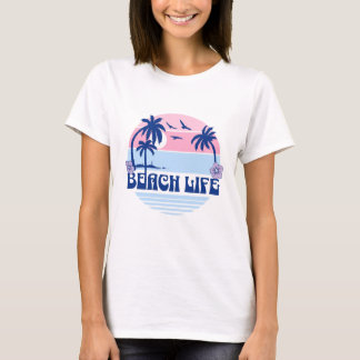 Beach Sunset Pastel Blue Rosa T Shirt