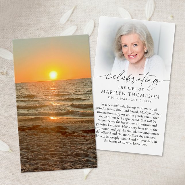 Beach Sunset Photo Celebration of Life Prayer Card Visitkort (Skapare uppladdad)