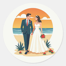 Beach Sunset Romantik Sticker Runt Klistermärke
