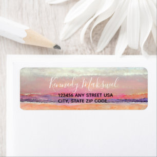 Beach Sunset Rosa Blue Art Returadress Etikett