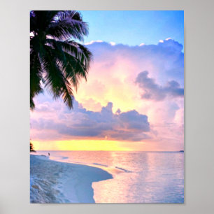 Beach Sunset Sea sand handflatan träd Maldives Mia Poster