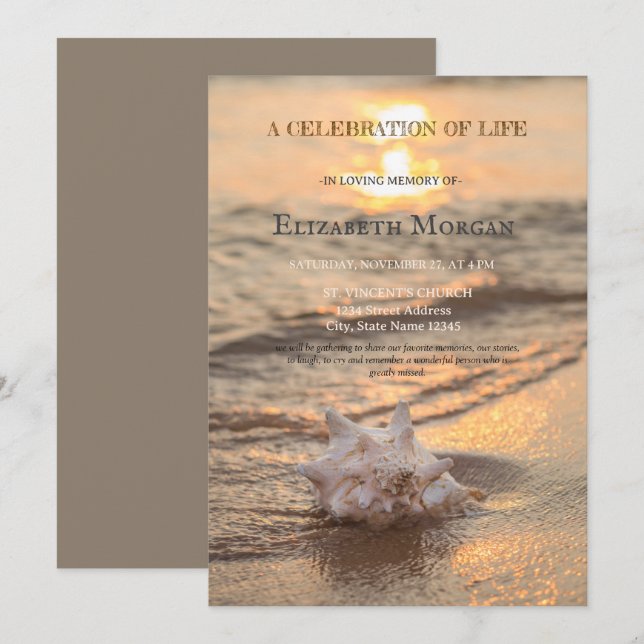 Beach Sunset Seashell Firande of Life Inbjudningar (Fram/baksida)