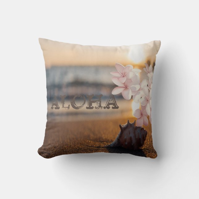 Beach Sunset Seashell, Plumeria, Aloha Kudde (Framsida)