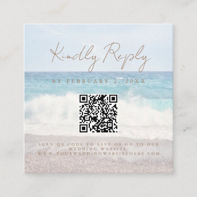 Beach Sunset Seaside Wedding Scan Code RSVP Tilläggskort (Framsida)