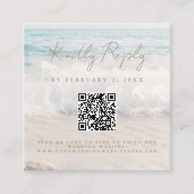 Beach Sunset Seaside Wedding Scan Code RSVP Tilläggskort (Framsida)