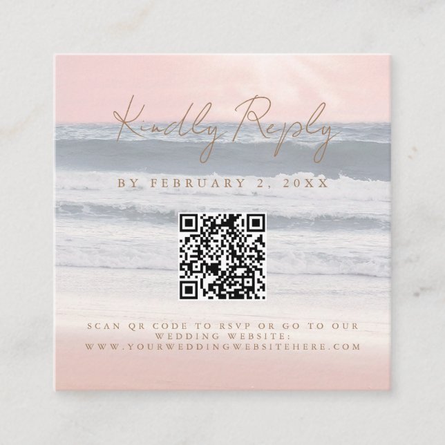 Beach Sunset Seaside Wedding Scan Code RSVP Tilläggskort (Framsida)