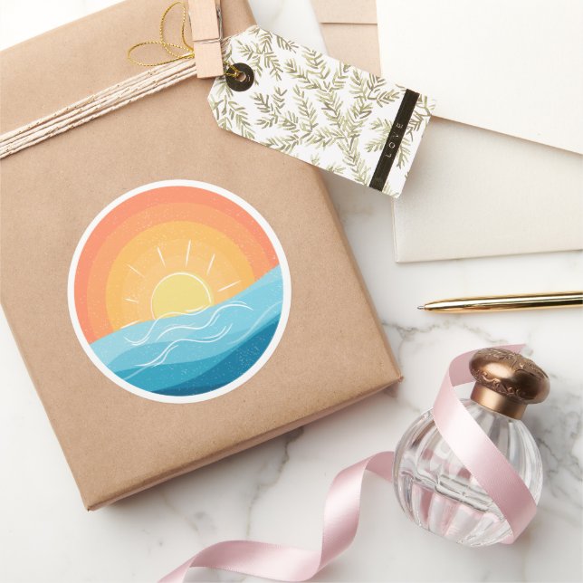 Beach Sunset Sticker Runt Klistermärke (Gåvor)